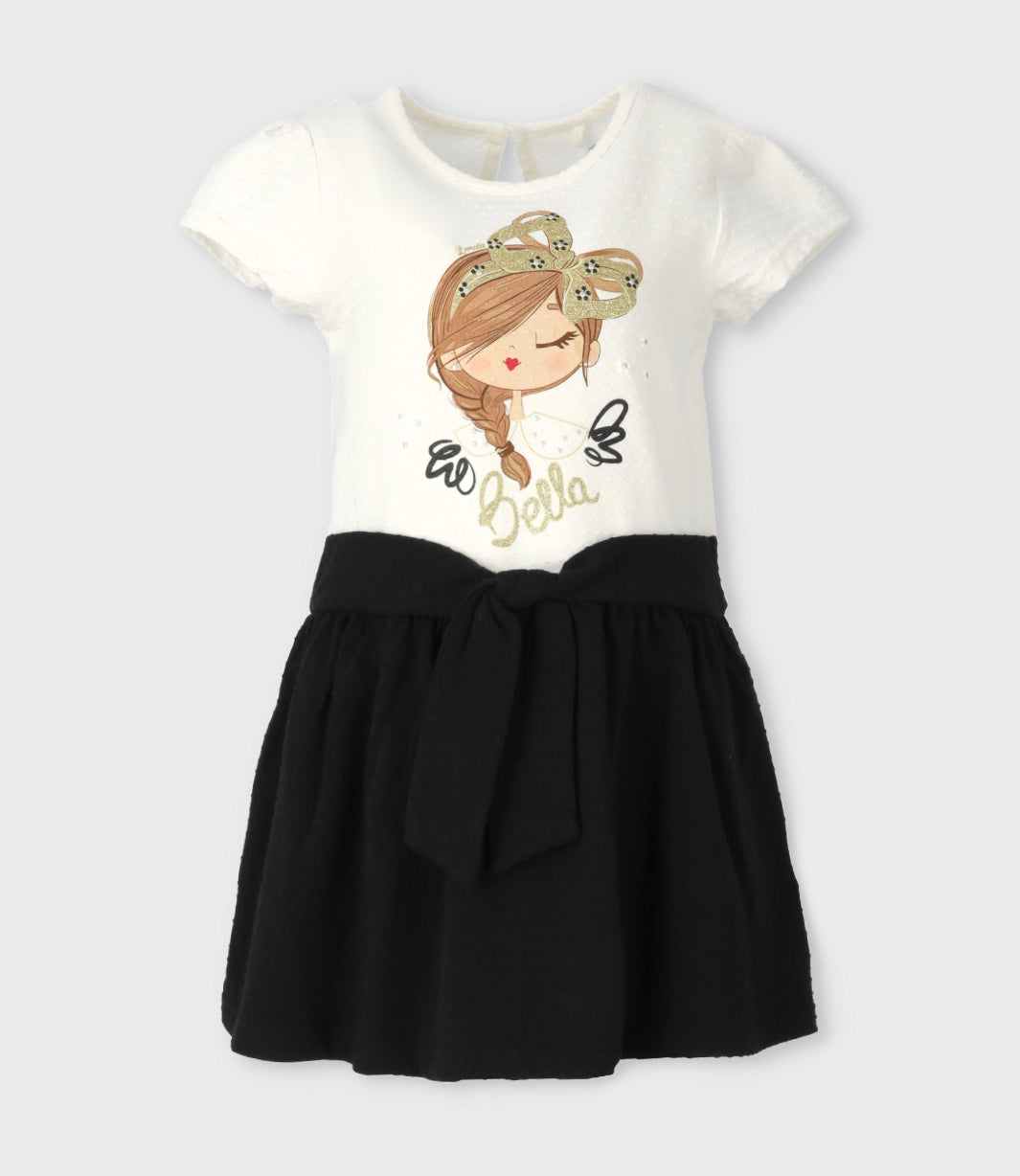 Vestido niña con puntos y estampado 2 años / Negro