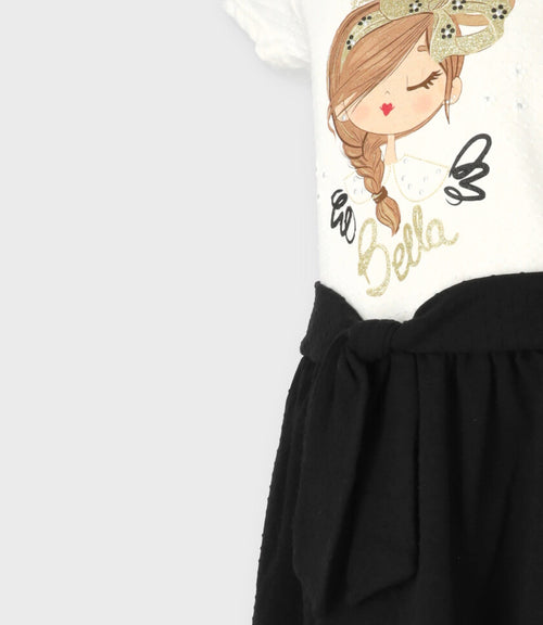 Vestido niña con puntos y estampado 2 años / Negro