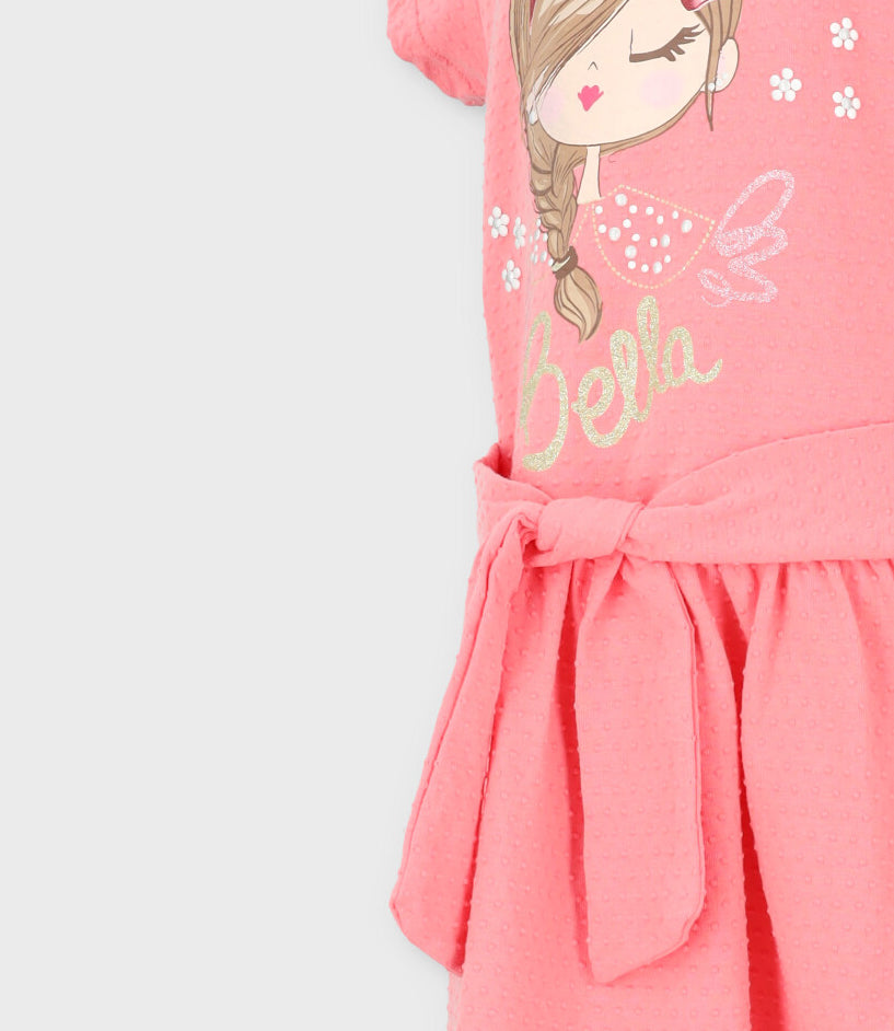 Vestido niña con puntos y estampado 2 años / Coral