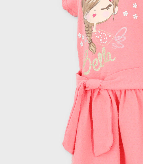 Vestido niña con puntos y estampado 2 años / Coral