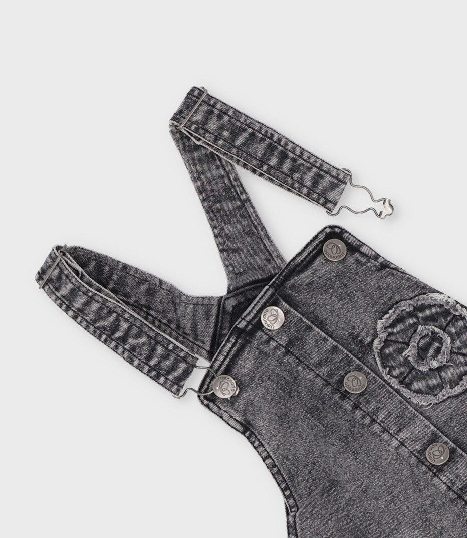 Vestido niña de denim con flores 2 años / Negro