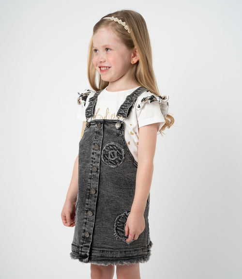 Vestido niña de denim con flores 2 años / Negro