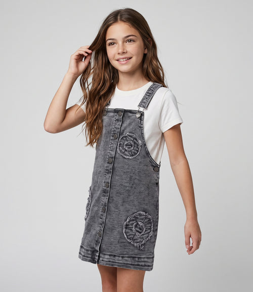Vestido niña de denim con flores 2 años / Negro