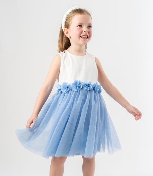 Vestido niña con flores 2 años / Celeste