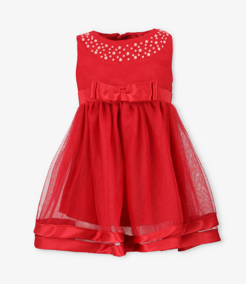 Vestido niña con aplicación de perlas 2 años / Rojo
