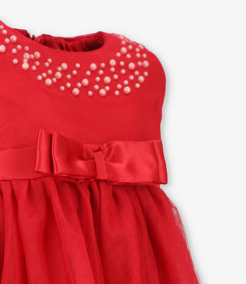 Vestido niña con aplicación de perlas 2 años / Rojo