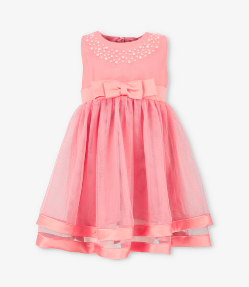 Vestido niña con aplicación de perlas 2 años / Coral