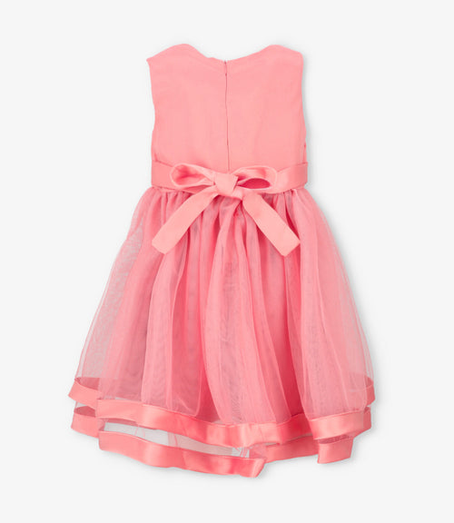 Vestido niña con aplicación de perlas 2 años / Coral