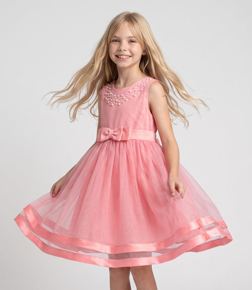Vestido niña con aplicación de perlas
