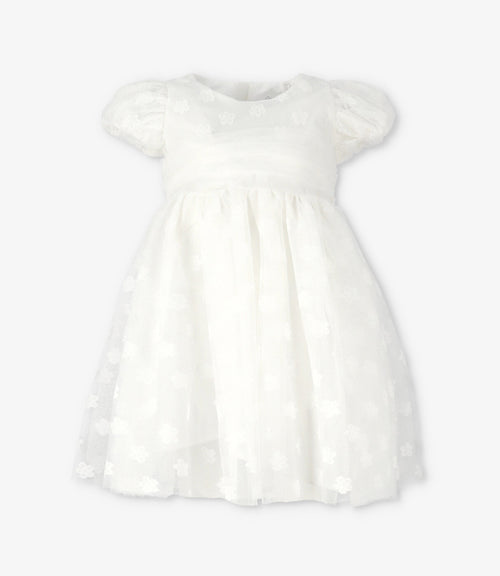 Vestido niña con flores bordadas 2 años / Crudo