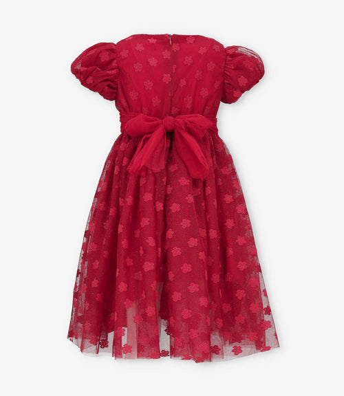 Vestido niña con flores bordadas 2 años / Rojo