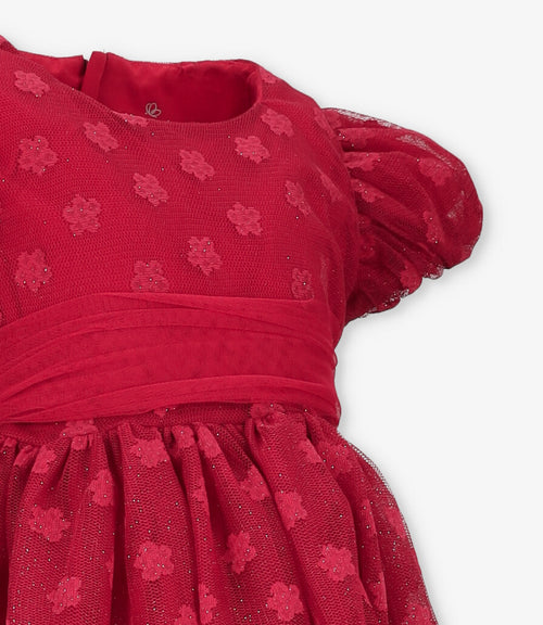 Vestido niña con flores bordadas 2 años / Rojo