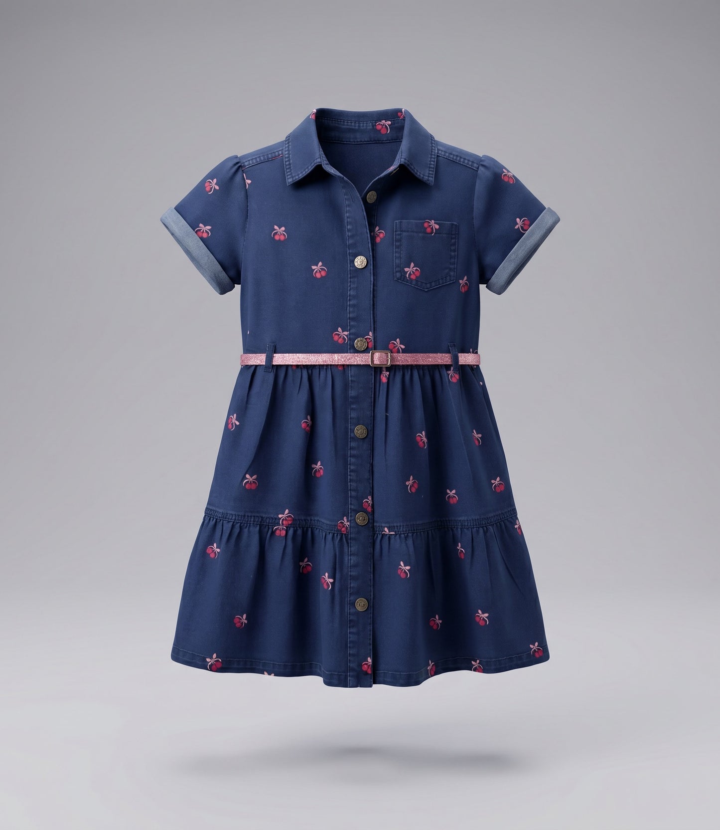 Vestido niña de denin con cherry 2 años / Azul Marino