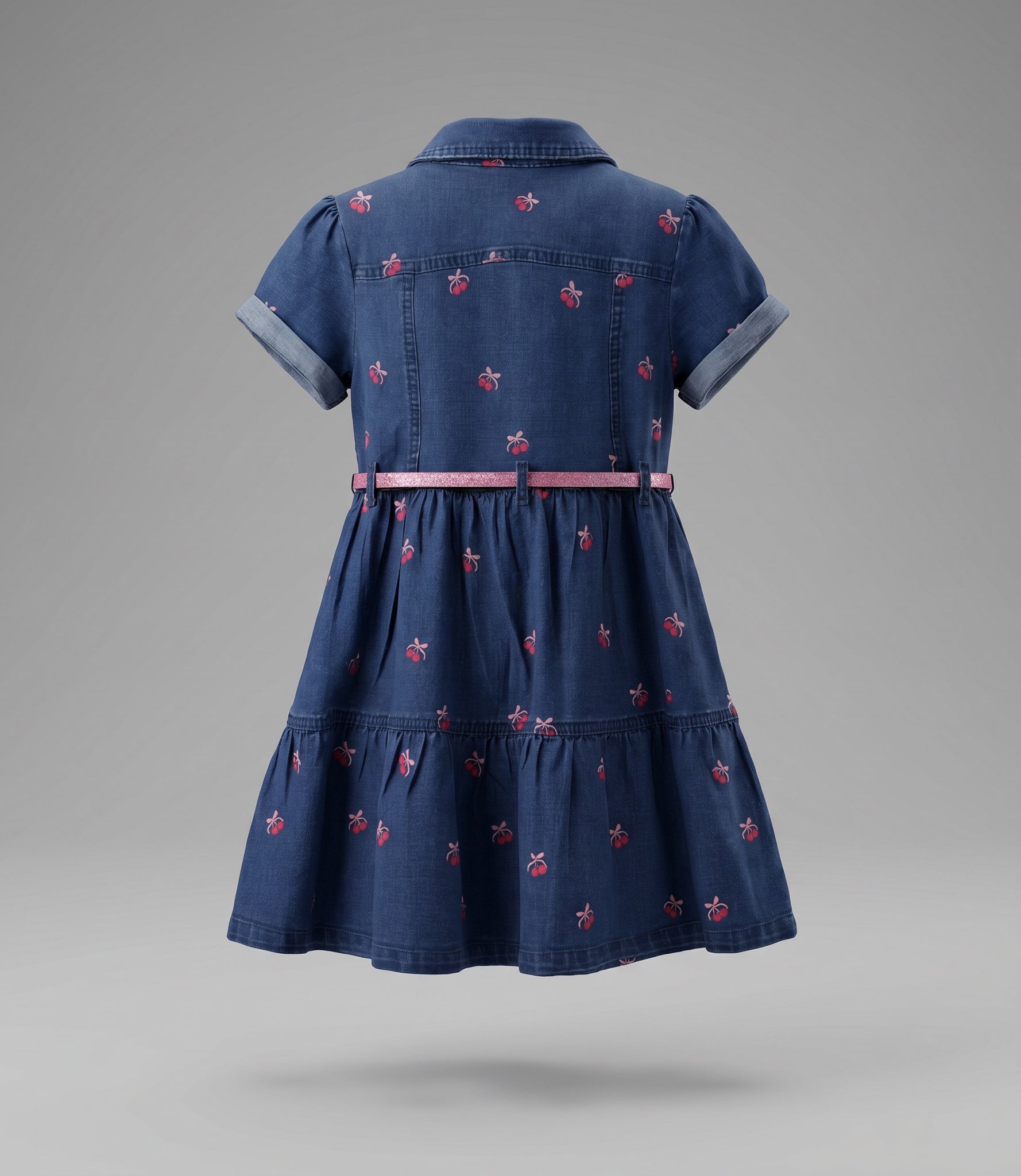 Vestido niña de denin con cherry 2 años / Azul Marino