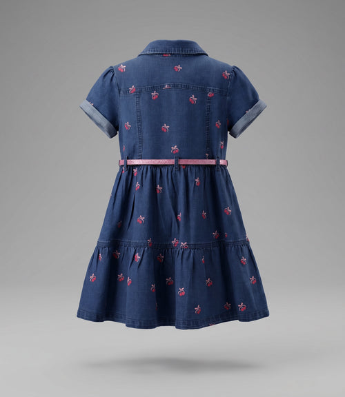 Vestido niña de denin con cherry 2 años / Azul Marino