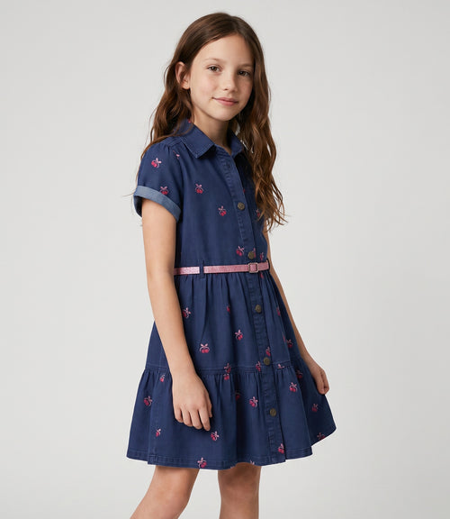 Vestido niña de denin con cherry 2 años / Azul Marino