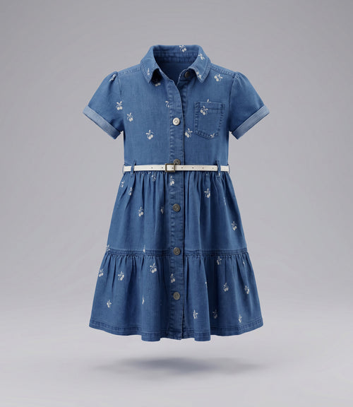 Vestido niña de denin con cherry 2 años / Celeste