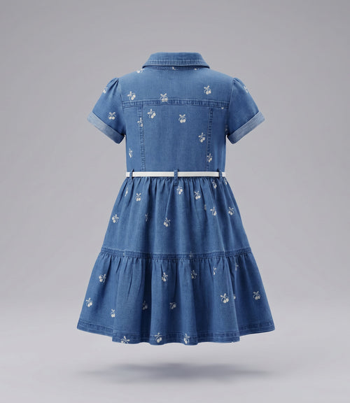 Vestido niña de denin con cherry 2 años / Celeste