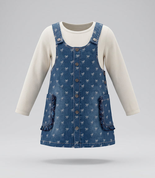 Vestido niña jardinera de denim con polera 2 años / Azul Marino