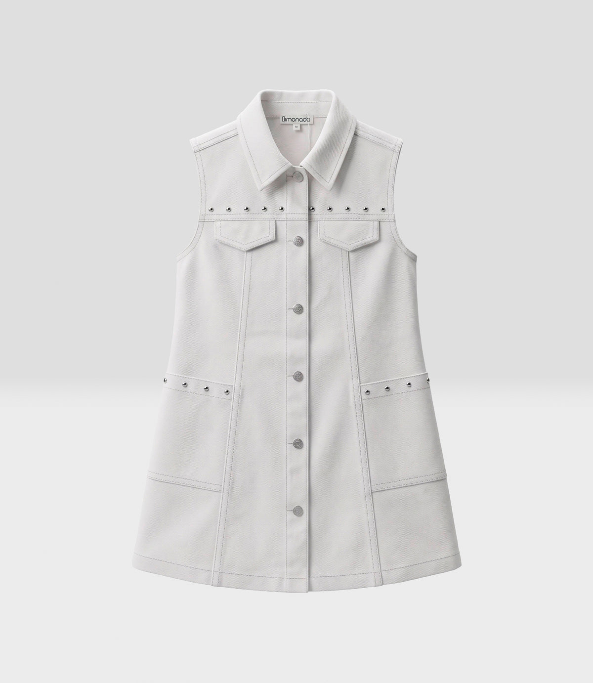 Vestido niña con remaches metálicos 2 años / Blanco