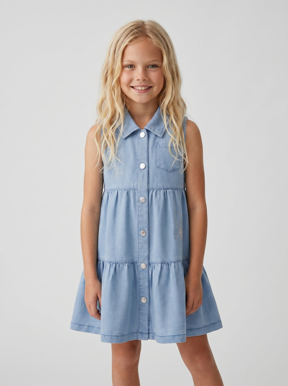 Vestido niña de denim 2 años / Celeste