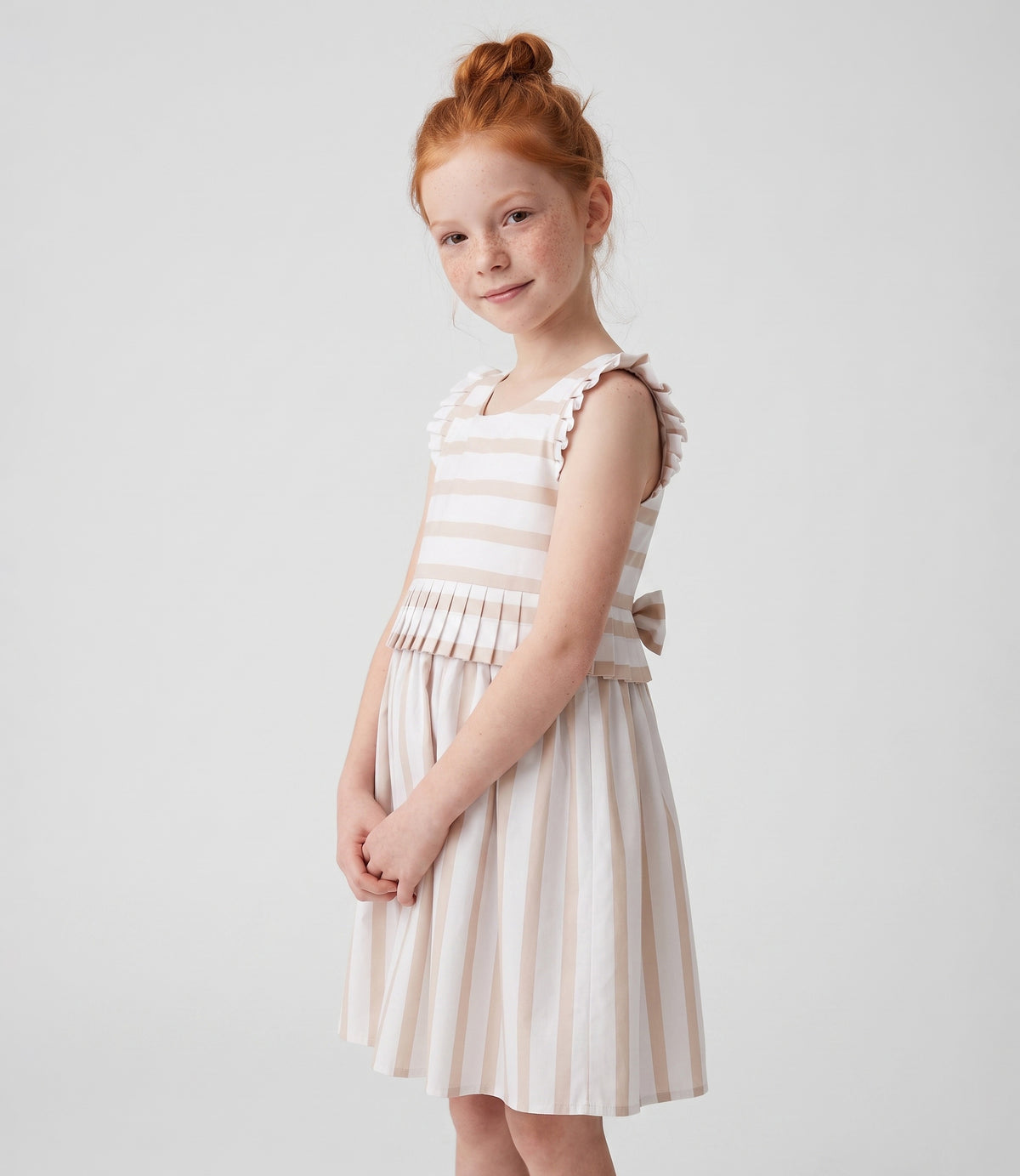 Vestido niña rayado 2 años / Beige