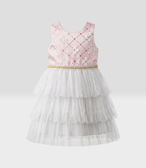 Vestido niña tul con bordado 2 años / Rosado