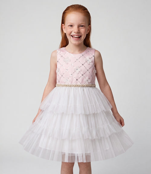 Vestido niña tul con bordado 2 años / Rosado