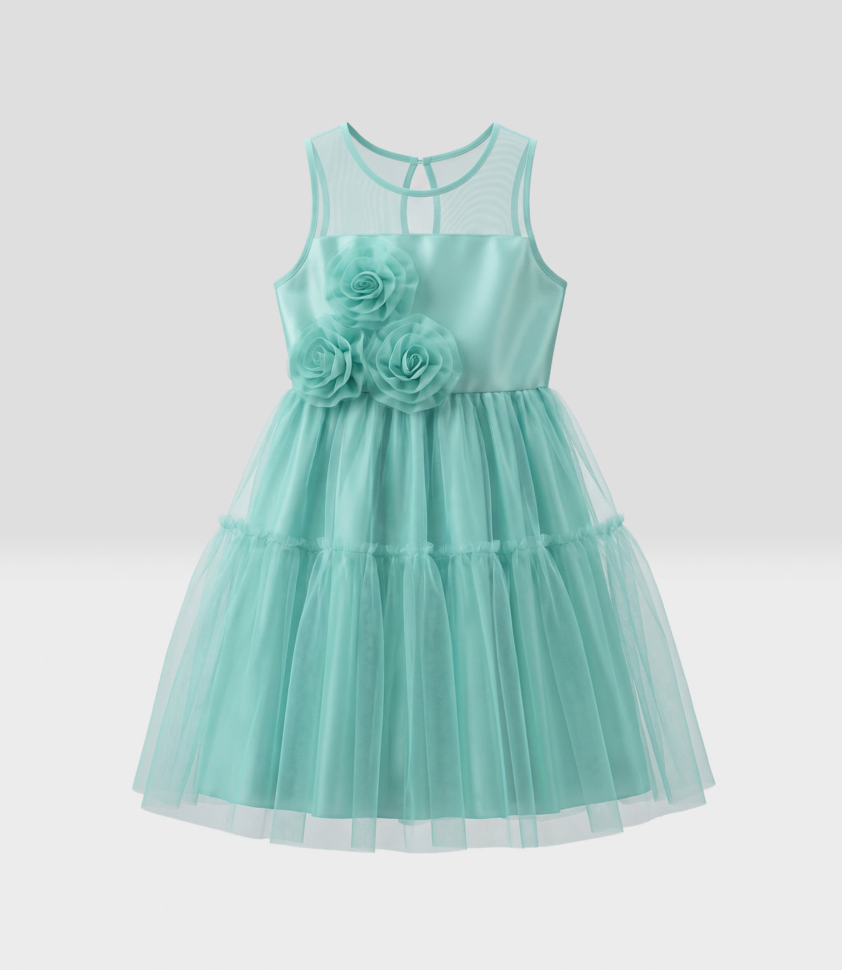 Vestido niña organza y flores 2 años / Menta