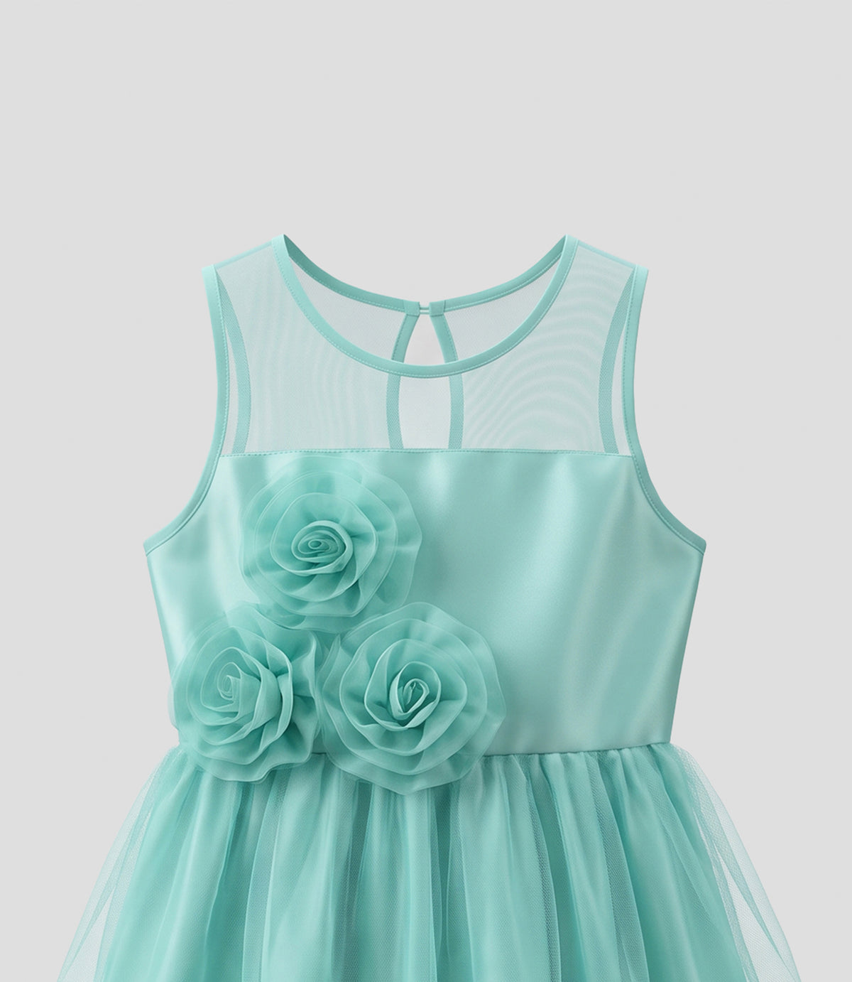 Vestido niña organza y flores 2 años / Menta