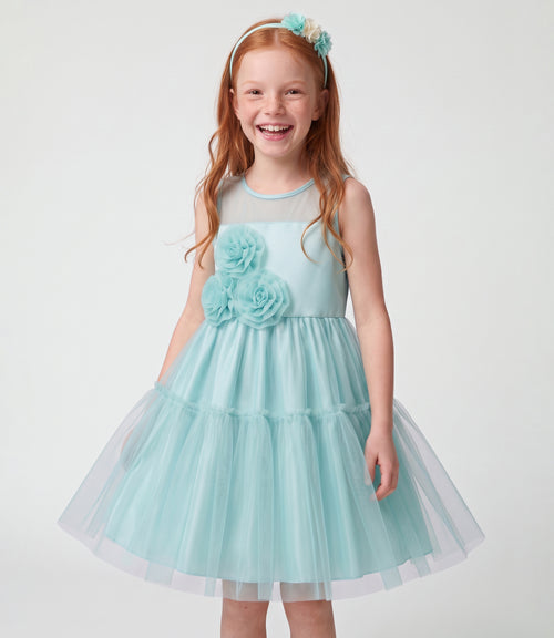 Vestido niña organza y flores 2 años / Menta