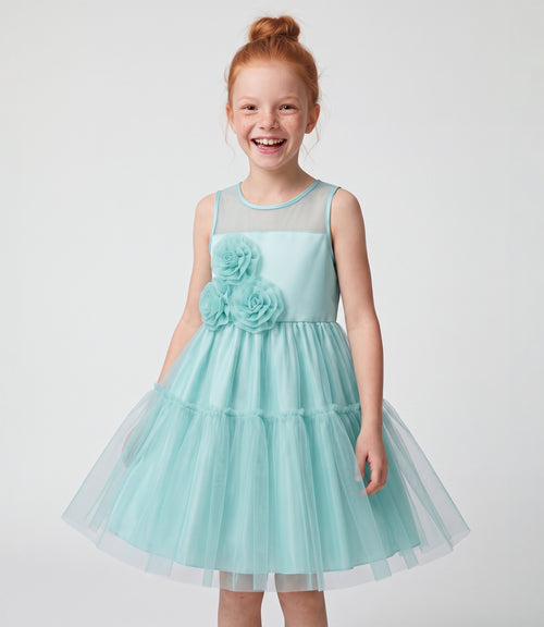 Vestido niña organza y flores 2 años / Menta