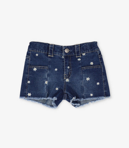 Short niña de denim con flores bordadas