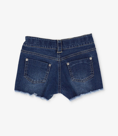 Short niña de denim con flores bordadas