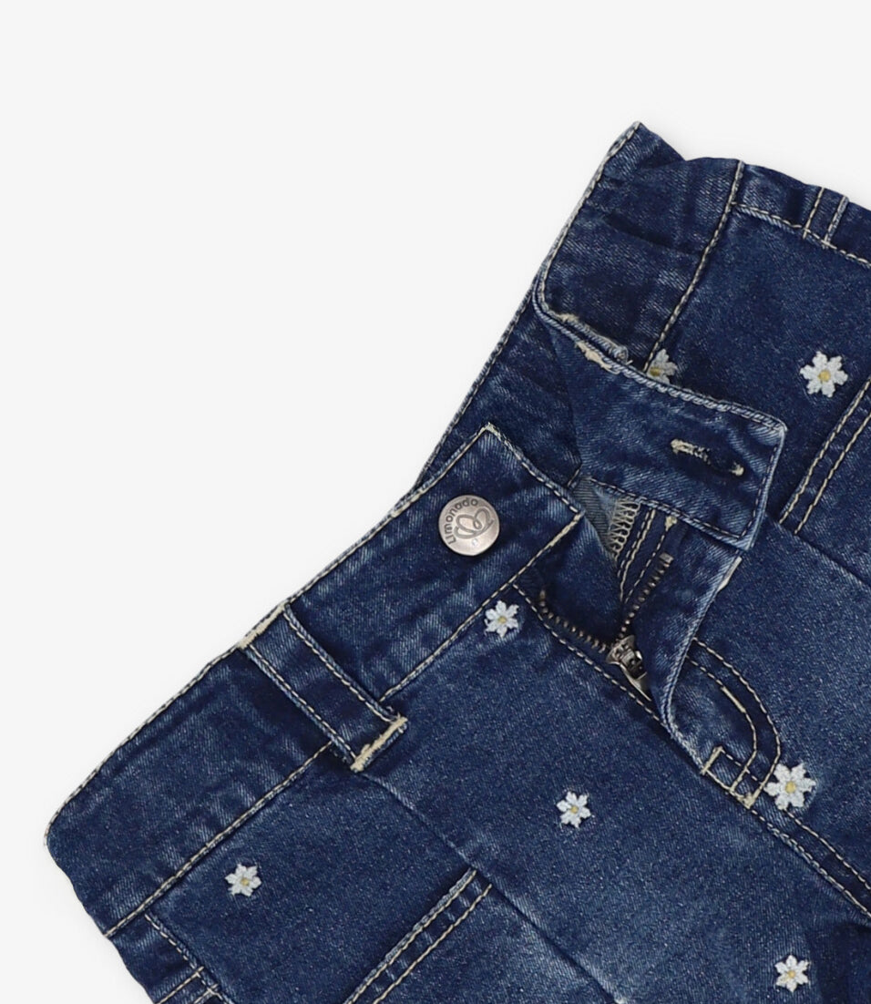 Short niña de denim con flores bordadas 2 años / Azul Marino