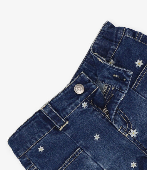 Short niña de denim con flores bordadas 2 años / Azul Marino
