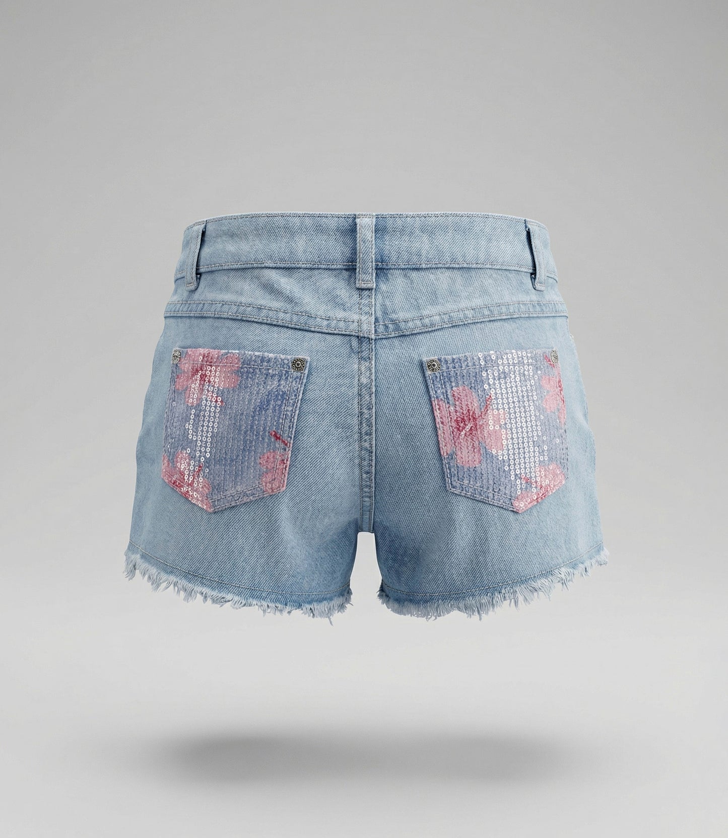 Short niña con lentejuelas y flores 2 años / Celeste
