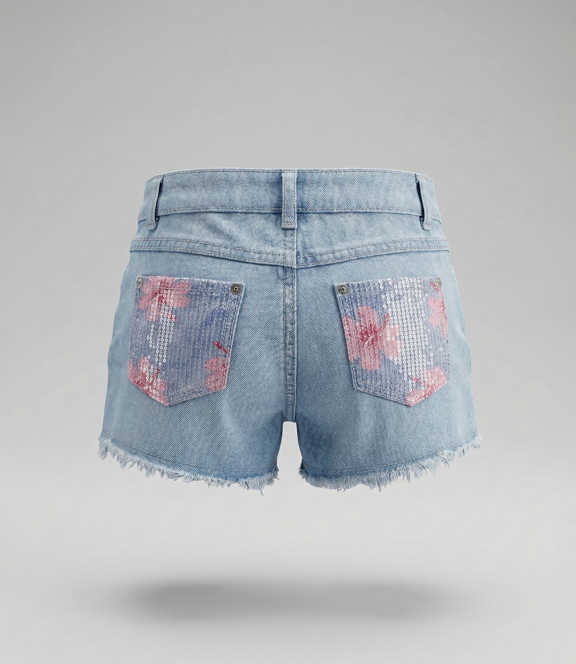 Short niña con lentejuelas y flores 2 años / Celeste
