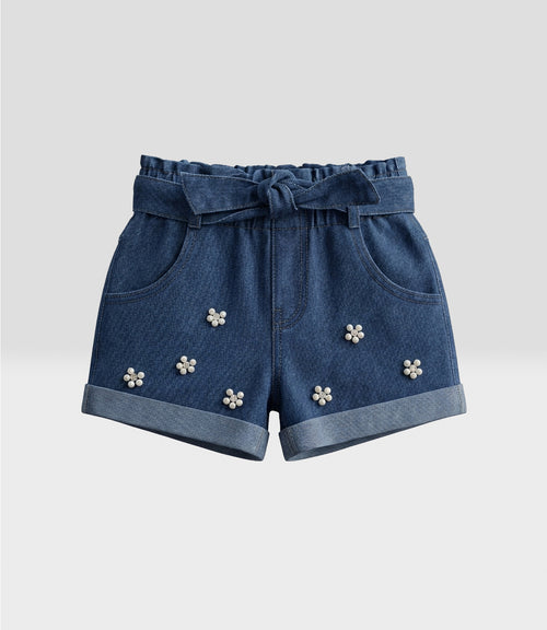 Short niña de denim con flores 2 años / Azul Marino