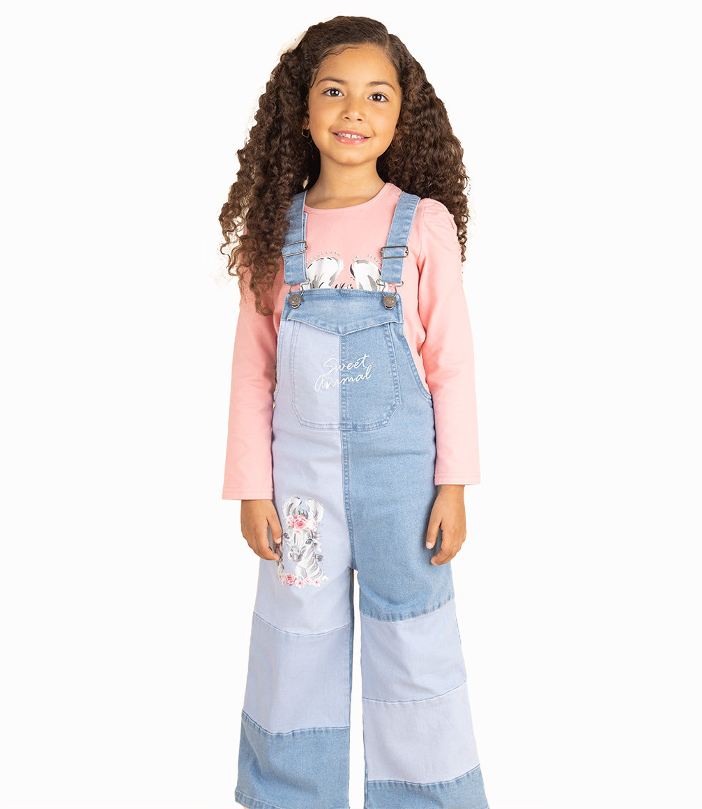 Jardinera Niña Con Cebras Denim Celeste 2 años / Denim Celeste