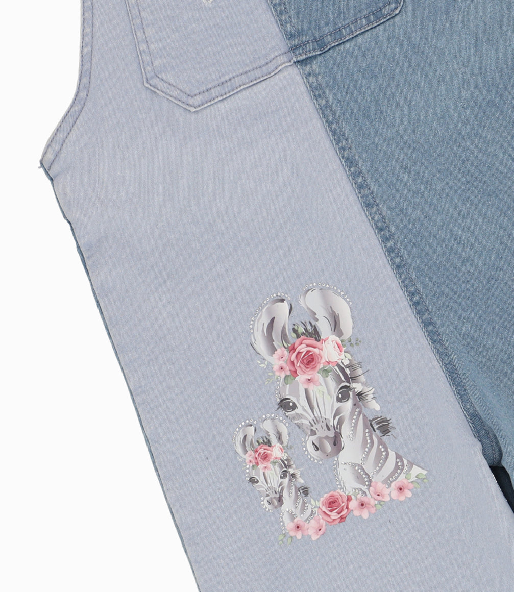 Jardinera Niña Con Cebras Denim Celeste