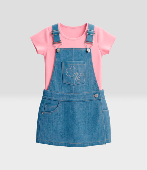 Jardinera niña de denim con polera 2 años / Celeste