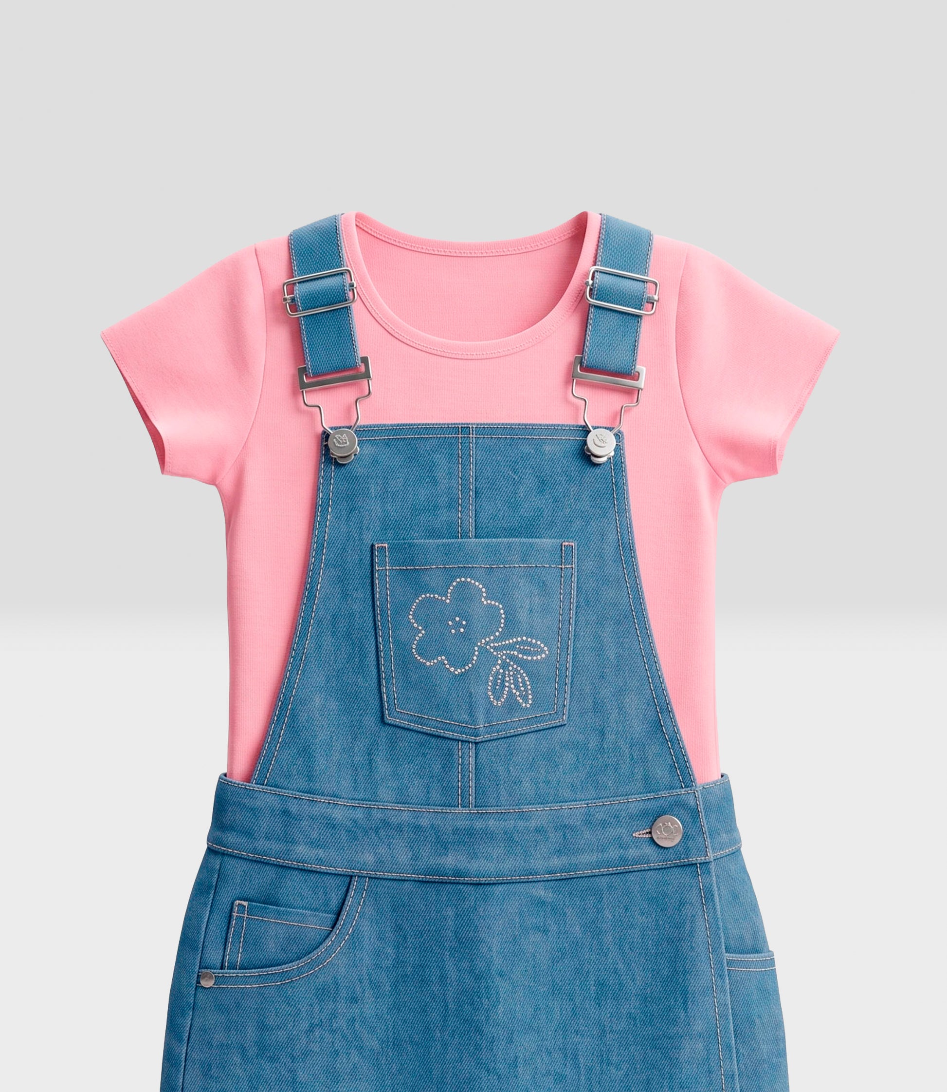 Jardinera niña de denim con polera 2 años / Celeste