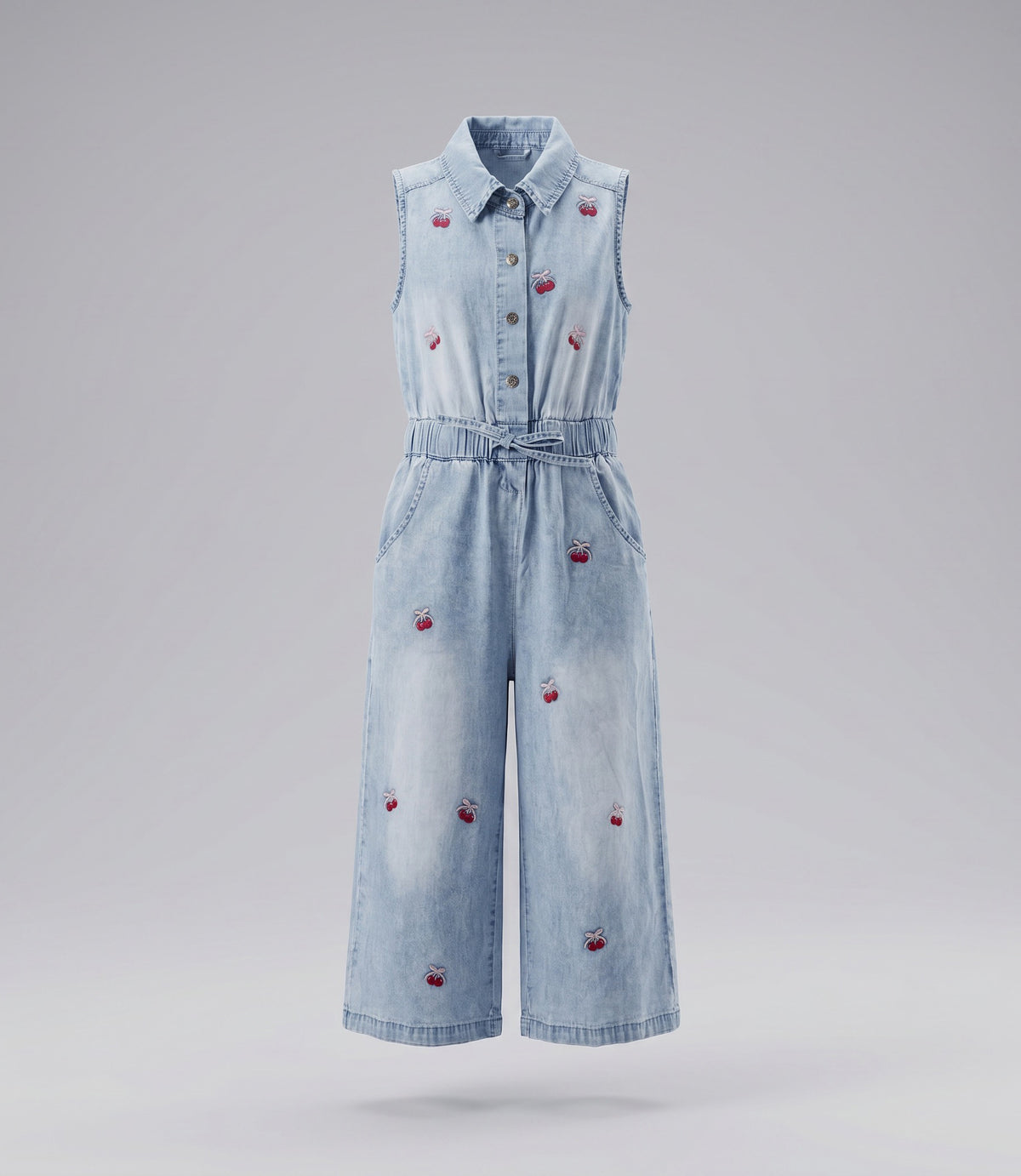 Enterito niña de denim con cherry 2 años / Celeste