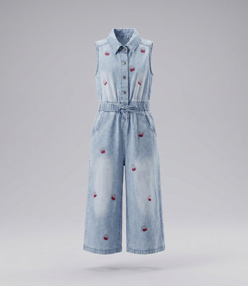 Enterito niña de denim con cherry 2 años / Celeste