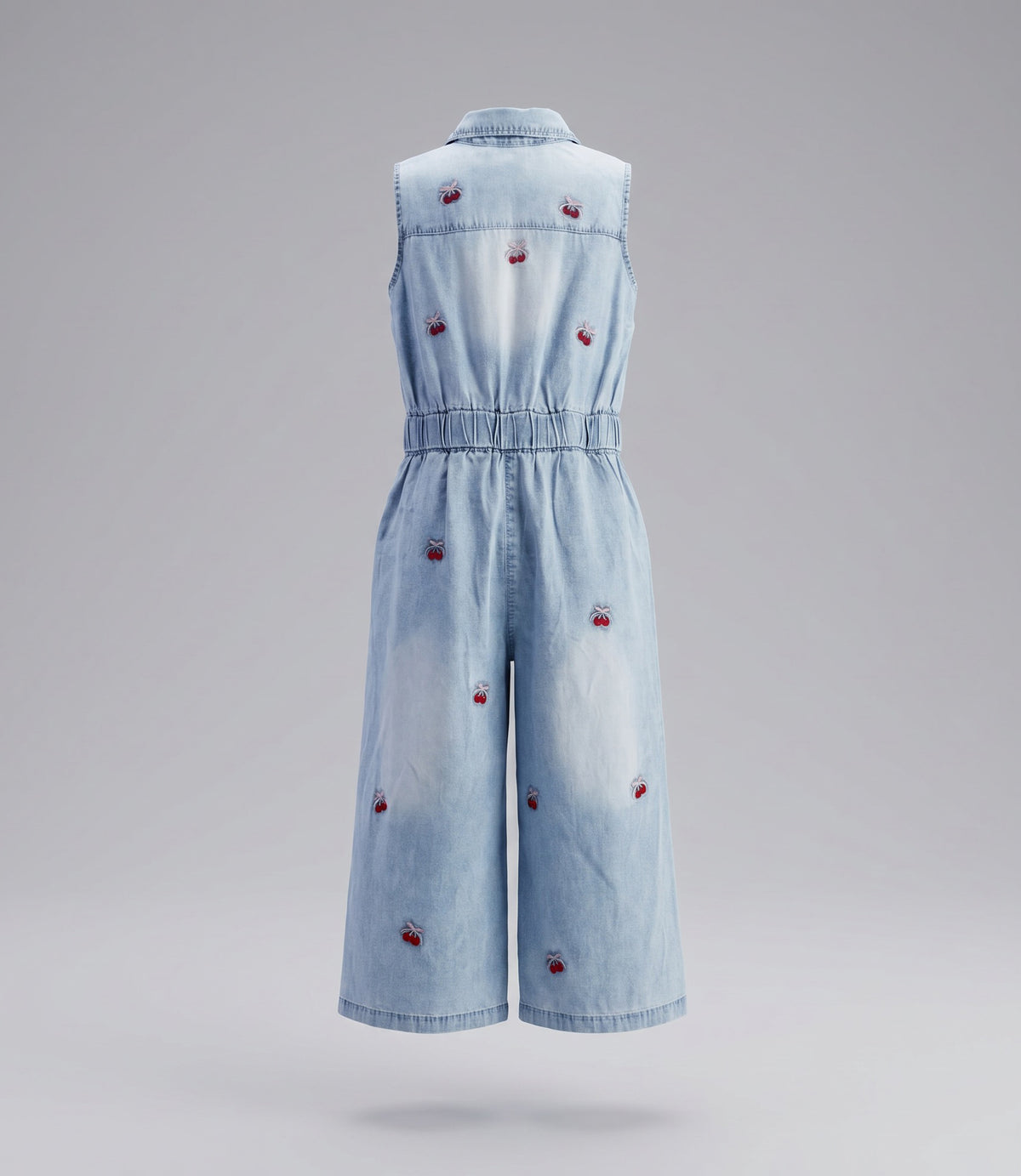 Enterito niña de denim con cherry 2 años / Celeste