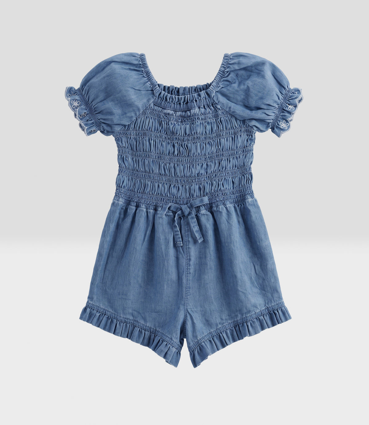 Enterito niña denim con broderie 2 años / Celeste