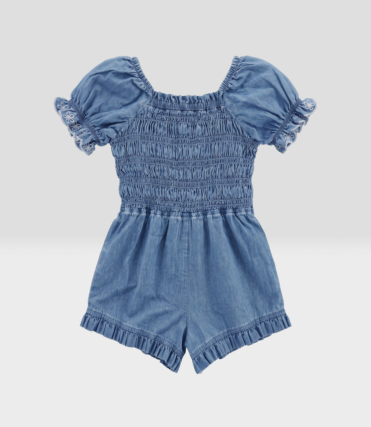 Enterito niña denim con broderie 2 años / Celeste