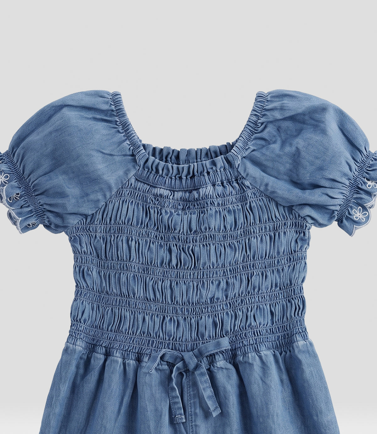 Enterito niña denim con broderie 2 años / Celeste