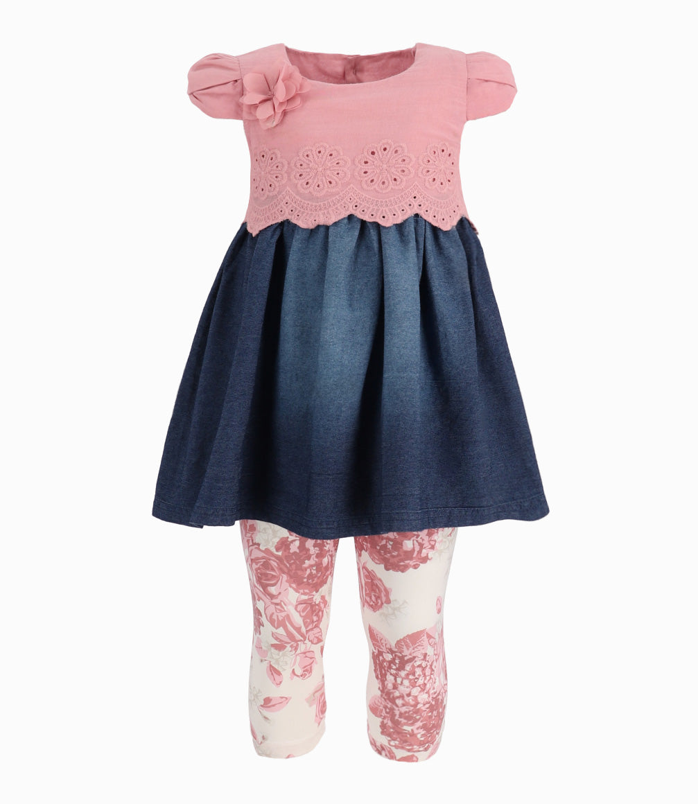 Conjunto Bebé De Vestido Y Calzas